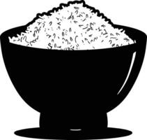 ai genererad silhuett en skål av ris mat svart Färg endast vektor