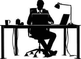 ai generiert Silhouette Büro Schreibtisch mit Laptop Menschen Arbeit Innerhalb vektor