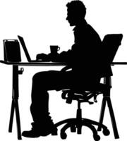 ai generiert Silhouette Büro Schreibtisch mit Laptop und Kaffee schwarz Farbe nur vektor