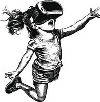 ai genererad flicka spelar virtuell verklighet headsetet med gravyr stil svart Färg endast vektor