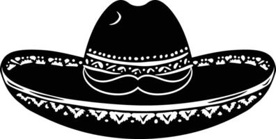 ai genererad silhuett mexikansk hatt sombrero med mustasch svart Färg endast vektor