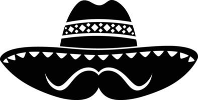 ai genererad silhuett mexikansk hatt sombrero med mustasch svart Färg endast vektor