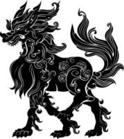 ai generiert Silhouette Kirin das mythisch Kreatur schwarz Farbe nur vektor