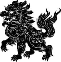 ai generiert Silhouette komainu das japanisch mythisch Kreatur schwarz Farbe nur vektor