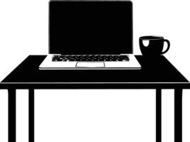 ai generiert Silhouette Büro Schreibtisch mit Laptop und Kaffee vektor