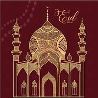 eid Mubarak Rand Design mit Moschee und islamisch Ornament vektor