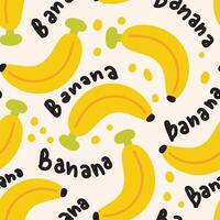 sömlös mönster av söt stor banan frukt med text bakgrund.sommar frukt.tecknad film hand ritad.bild för kort, affisch, baby clothing.kawaii.vector.illustration. vektor