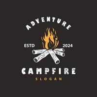 Design Holz und Feuer, Logo Lagerfeuer Lagerfeuer Vektor Camping Abenteuer Jahrgang Illustration