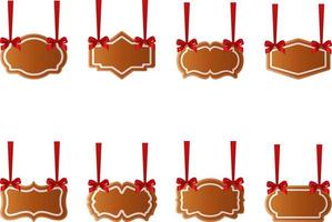 Reihe von isolierten Lebkuchen-Etiketten. Weihnachtsbanner mit roten Schleifen und Bändern vektor