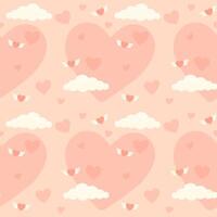 sömlös mönster med kärlek hjärtan och moln. hjärtans dag rosa vektor illustration bakgrund. tecknad serie element för Semester mönster, förpackning, mönster