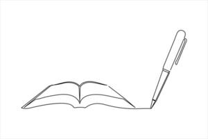 kontinuerlig ett linje bok med penna teckning översikt vektor illustration och värld bok dag begrepp design.