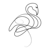 kontinuerlig enda linje teckning svart ikon av flamingo översikt vektor konst.