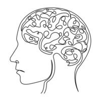 kontinuierlich Single Linie Zeichnung Mensch Kopf mit Gehirn Vektor Illustration auf ein Weiß Hintergrund