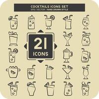 ikon uppsättning cocktails. relaterad till restauranger symbol. hand dragen stil. enkel design redigerbar. enkel illustration vektor