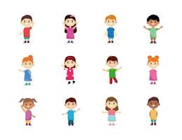 grupp av tolv glada interracial små barn karaktärer vektor