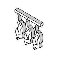 skära djur- slaktkroppar hänga i lager isometrisk ikon vektor illustration