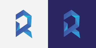 polygonal r logotyp design med blå Färg . geometrisk r logotyp vektor