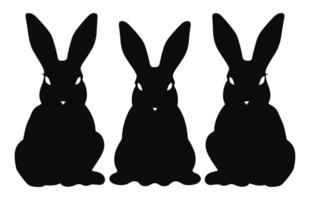 drei Hase freunde sind Sitzung Silhouette, Ostern Hase schwarz Vektor isoliert auf ein Weiß Hintergrund