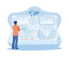 Geschäft Intelligenz Technologie. mit Computer Software zu analysieren Geschäft Marketing Diagramme. Geschäft Intelligenz Technologie und groß Daten Konzept. Trend eben Vektor modern Illustration