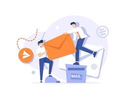 e-post och meddelanden, e-post marknadsföring kampanj, arbetar bearbeta, ny e-post meddelande vektor