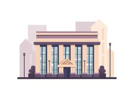 Bank Gebäude Straße mit Stadt Skylines hinter Hintergrund, flach Design Symbol Vektor Illustration
