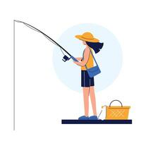 kvinna fiske aktivitet platt stil vektor
