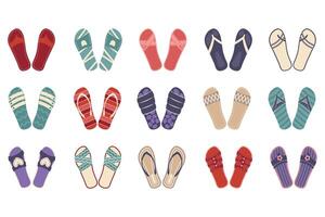 Vektor einstellen mit bunt Sommer- Flip Flops zum Strand Urlaub. Strand Schuhe,