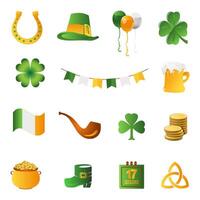 st patricks dag ikon uppsättning traditionell irländsk symboler design element vektor