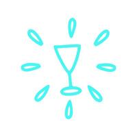 Blau Hand gezeichnet leuchtenden Cocktail Glas Linie Symbol vektor