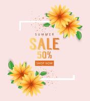 sommar försäljning affisch med tropisk gul blommor vektor