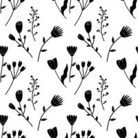 nahtlos Blumen- Frühling Blumen Silhouetten schwarz Weiß. Vektor Illustration. zum Ihre Design, Verpackung Papier, Stoff.