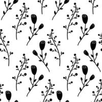 sömlös blommig vår blommor silhuetter svart vit. vektor illustration. för din design, omslag papper, tyg.