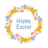 Lycklig påsk, ram med blommor och ägg på vit bakgrund, kopia Plats. vektor illustration för vykort design, baner, Grattis