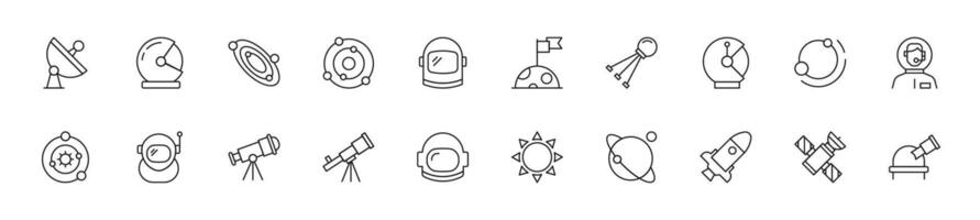 Sammlung von dünn Linie Symbole von Astronaut. linear Zeichen und editierbar Schlaganfall. geeignet zum Netz Websites, Bücher, Artikel vektor