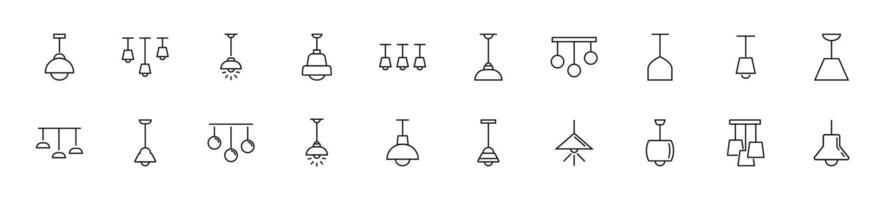 Sammlung von dünn Linie Symbole von Kronleuchter und Lampen. linear Zeichen und editierbar Schlaganfall. geeignet zum Netz Websites, Bücher, Artikel vektor