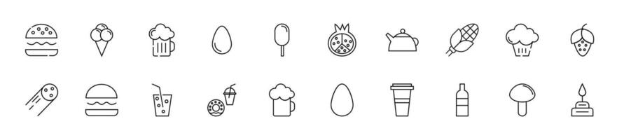 Sammlung von dünn Linie Symbole von Lebensmittel. linear Zeichen und editierbar Schlaganfall. geeignet zum Netz Websites, Bücher, Artikel vektor