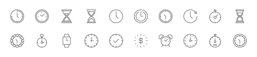 Sammlung von dünn Linie Symbole von Uhr. linear Zeichen und editierbar Schlaganfall. geeignet zum Netz Websites, Bücher, Artikel vektor