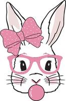 süß Hase mit Brille retro Blase Gummi Rosa Bogen Krawatte Ostern Hase t Hemd Design vektor