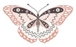 Schmetterling Symbol, Vektor Illustration. Flügel mit geometrisch abstrakt Ornament, Vorderseite Sicht, ein Symbol zum tätowieren Design. Sommer- Hintergrund, fliegen Insekt