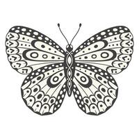 Schmetterling Illustration, Vektor. y2k Stil ästhetisch, Flügel Formen im Vorderseite Sicht, ein Magie Zier Symbol mit Punkte und Linien Muster. schwarz und Weiß einfarbig Element, tätowieren Grafik drucken vektor