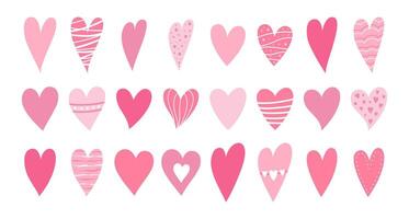 hjärtan symboler uppsättning. hjärtans dag vektor illustration. kärlek, romantisk bakgrund. hjärta silhuetter, dekorerad