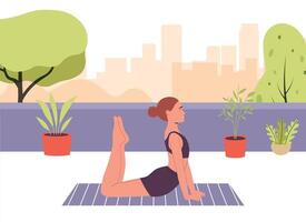 Yoga und Meditation im ein modern städtebaulich Stadt vektor