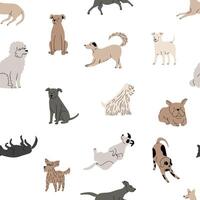 klotter hund mönster. sömlös skriva ut av rolig barnslig valpar för skära hundar broschyr, tecknad serie hand dragen scandinavian grafisk med djur- sällskapsdjur. vektor textur