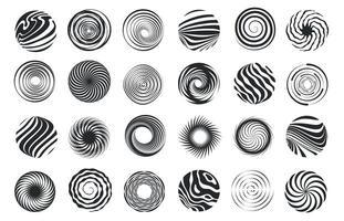 Strudel Figur. Spiral- abstrakt Bewegung und hypnotisch Wirbel, wirbeln und Wirbel dynamisch Symbol Design. Vektor Tornado Spiral- Symbole einstellen