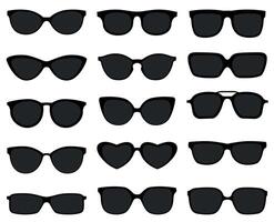 svart solglasögon ikon uppsättning. mörk optisk glasögon och ramar isolerat på vit. svart lins med eleganta plast fälgar vektor