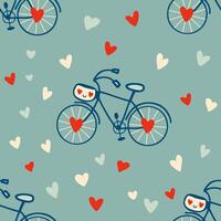 Valentinstag Fahrrad nahtlos Muster im einfach Gekritzel Stil. perfekt drucken zum Papier, Textil- und Stoff. Hand gezeichnet Vektor Illustration.