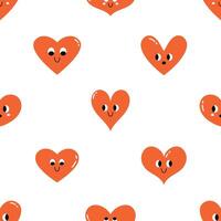 Vektor Valentinsgrüße Tag nahtlos Muster mit süß lächelnd Herzen mit Gesichter. Liebe Konzept. komisch rot Herz Zeichen auf Weiß Hintergrund. Valentinsgrüße Tag Feier.