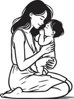 Mutter Pflege Baby skizzieren Zeichnung. vektor