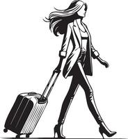 kvinna reser bärande bagage. vektor