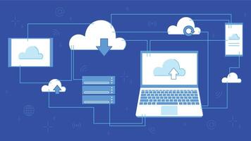 moln lagring för laddar ner. digital service eller Ansökan med data överföra. nätverksansluten datoranvändning vektor